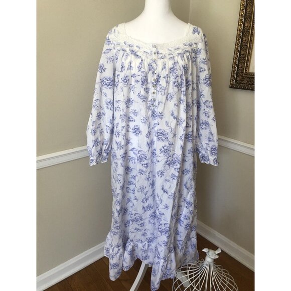 Eileen West Other - Eileen West Size L White Purple Floral Nightgown Cottagecore Long Sleeve Pockets